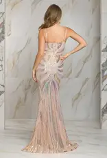 Multi Sequin Mesh Plunge Gown