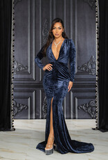 Long Sleeve Crushed Velvet Gown