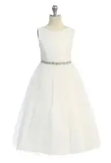 Girls' Lace Top Glitter Tulle Gown w/Back Cut-Out