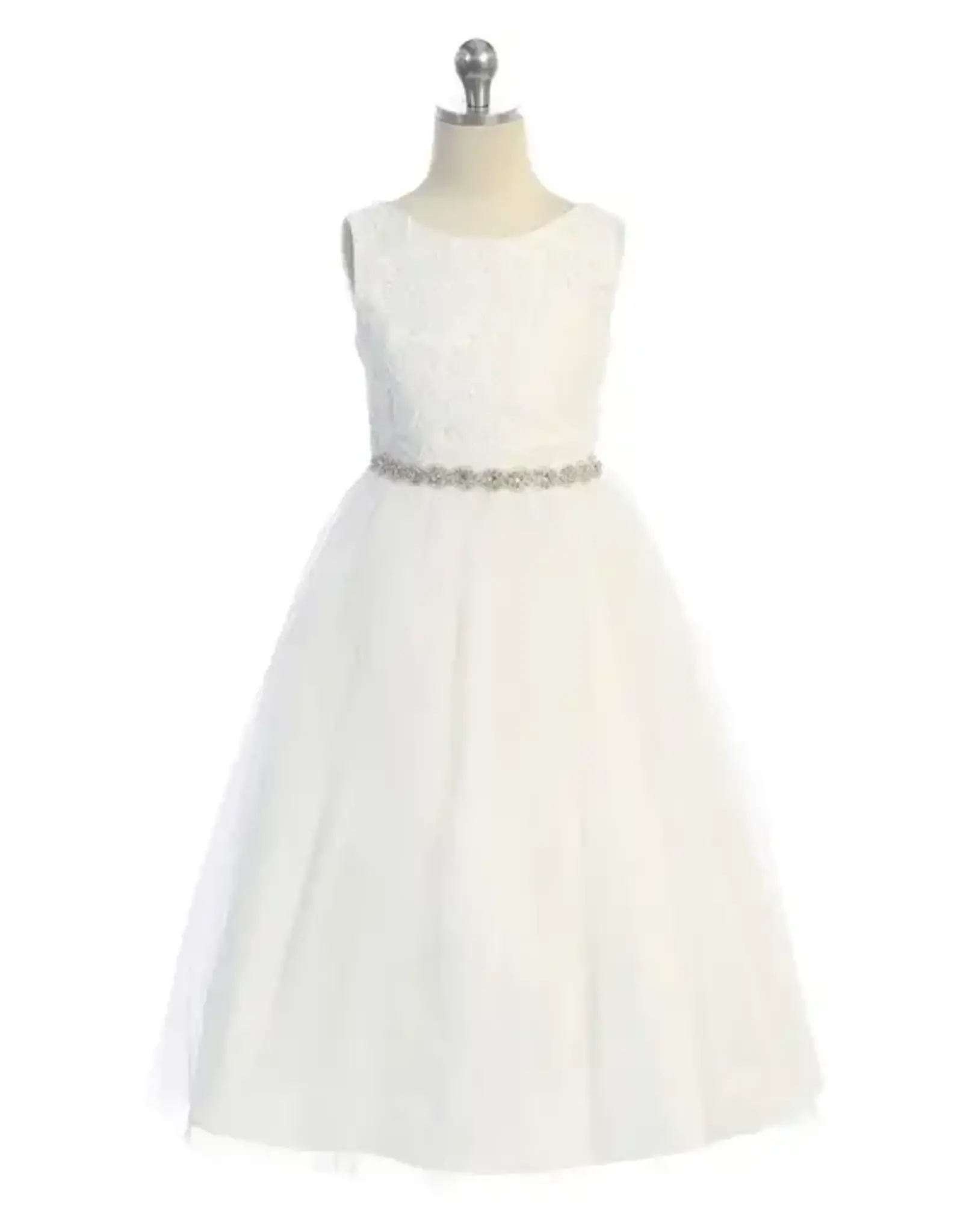Girls' Lace Top Glitter Tulle Gown w/Back Cut-Out
