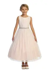 Girls' Lace Top Glitter Tulle Gown w/Back Cut-Out