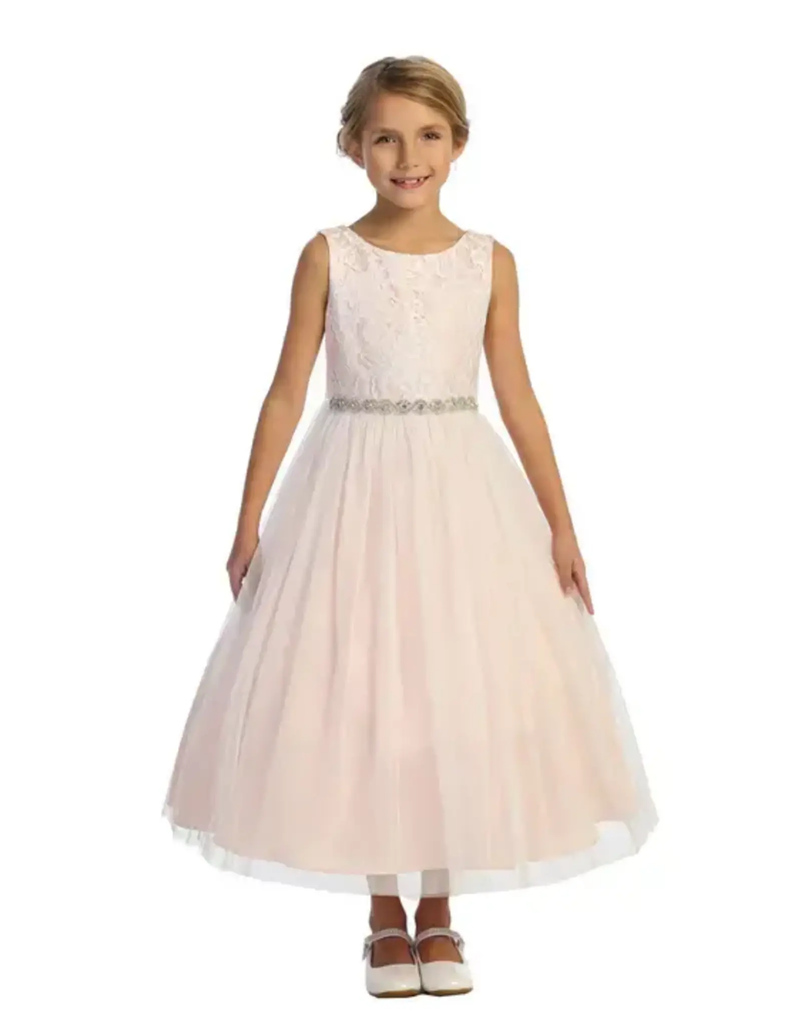 Girls' Lace Top Glitter Tulle Gown w/Back Cut-Out