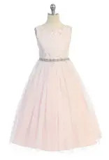 Girls' Lace Top Glitter Tulle Gown w/Back Cut-Out