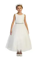 Girls' Lace Top Glitter Tulle Gown w/Back Cut-Out