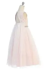 Girls' Lace Top Glitter Tulle Gown w/Back Cut-Out
