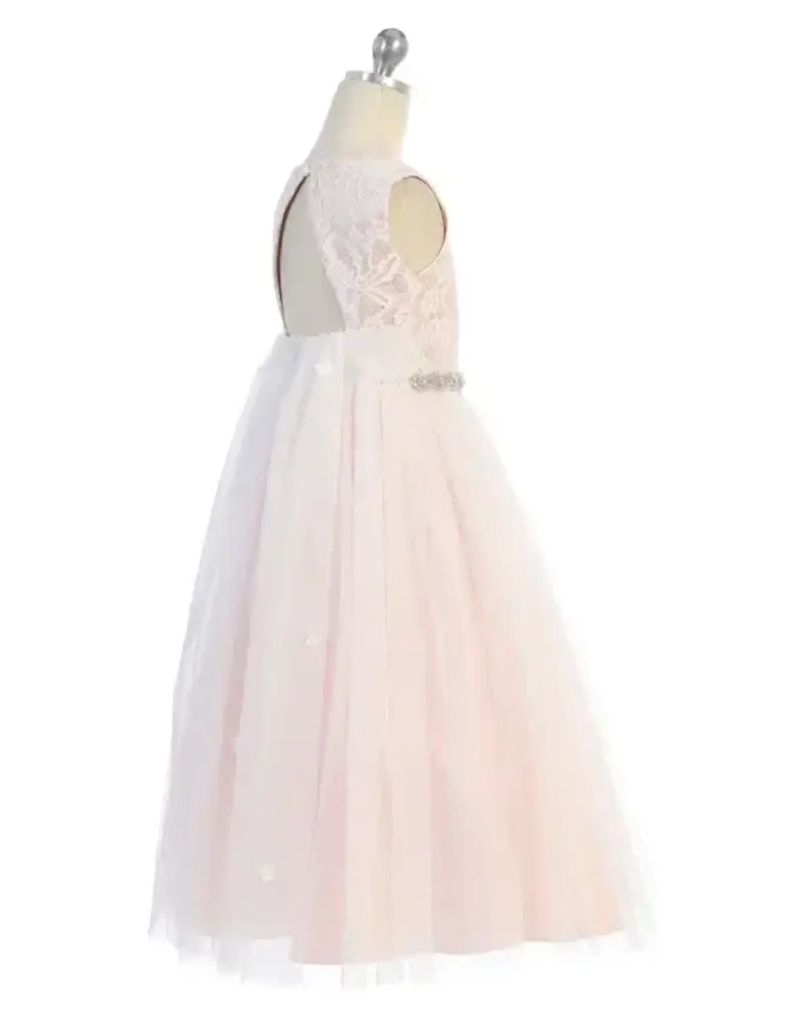 Girls' Lace Top Glitter Tulle Gown w/Back Cut-Out