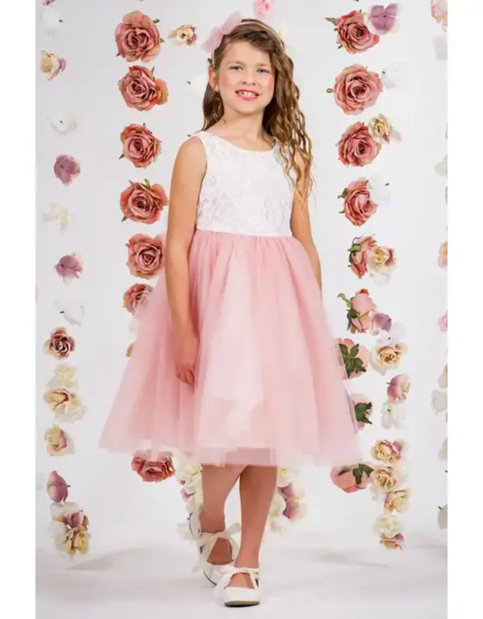 Girls' Lace Top Tulle Gown White