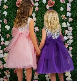 Girls' Lace Top Tulle Gown White