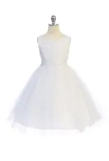 Girls' Lace Top Tulle Gown White