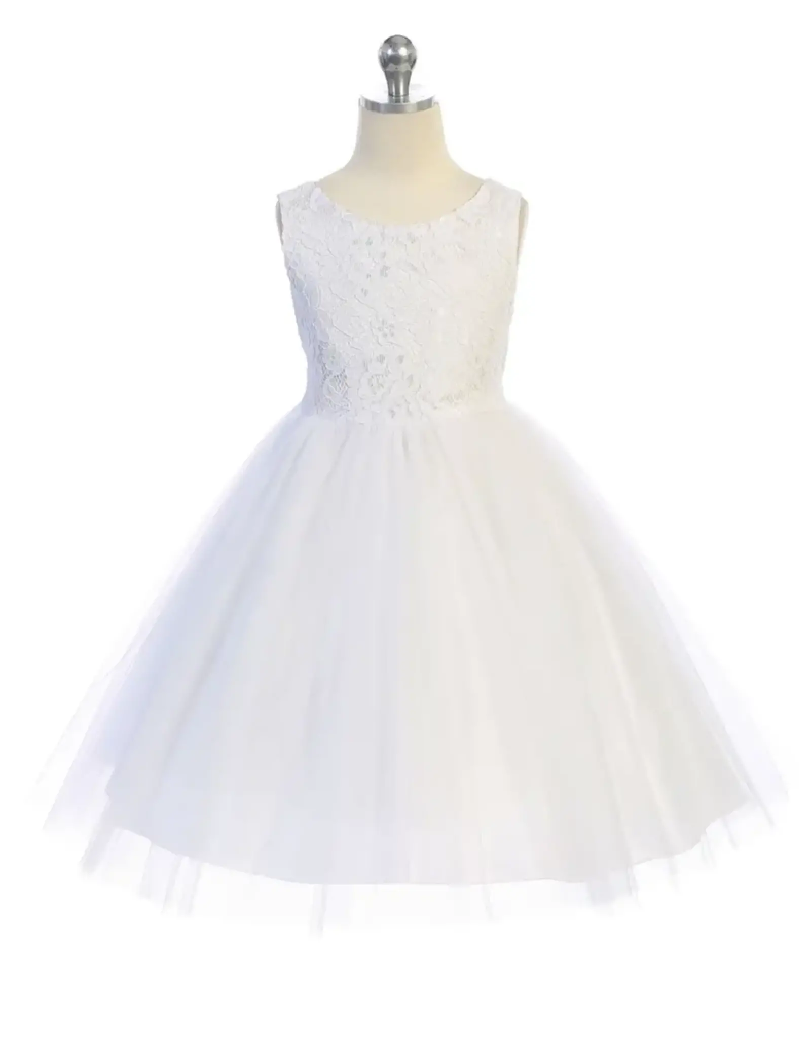 Girls' Lace Top Tulle Gown White