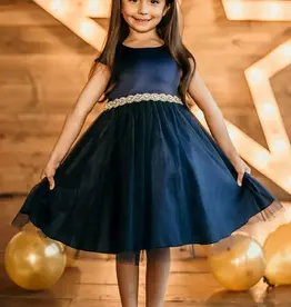 Girls' Capped Sleeve Satin Rhinestone Tulle Dress - Blush