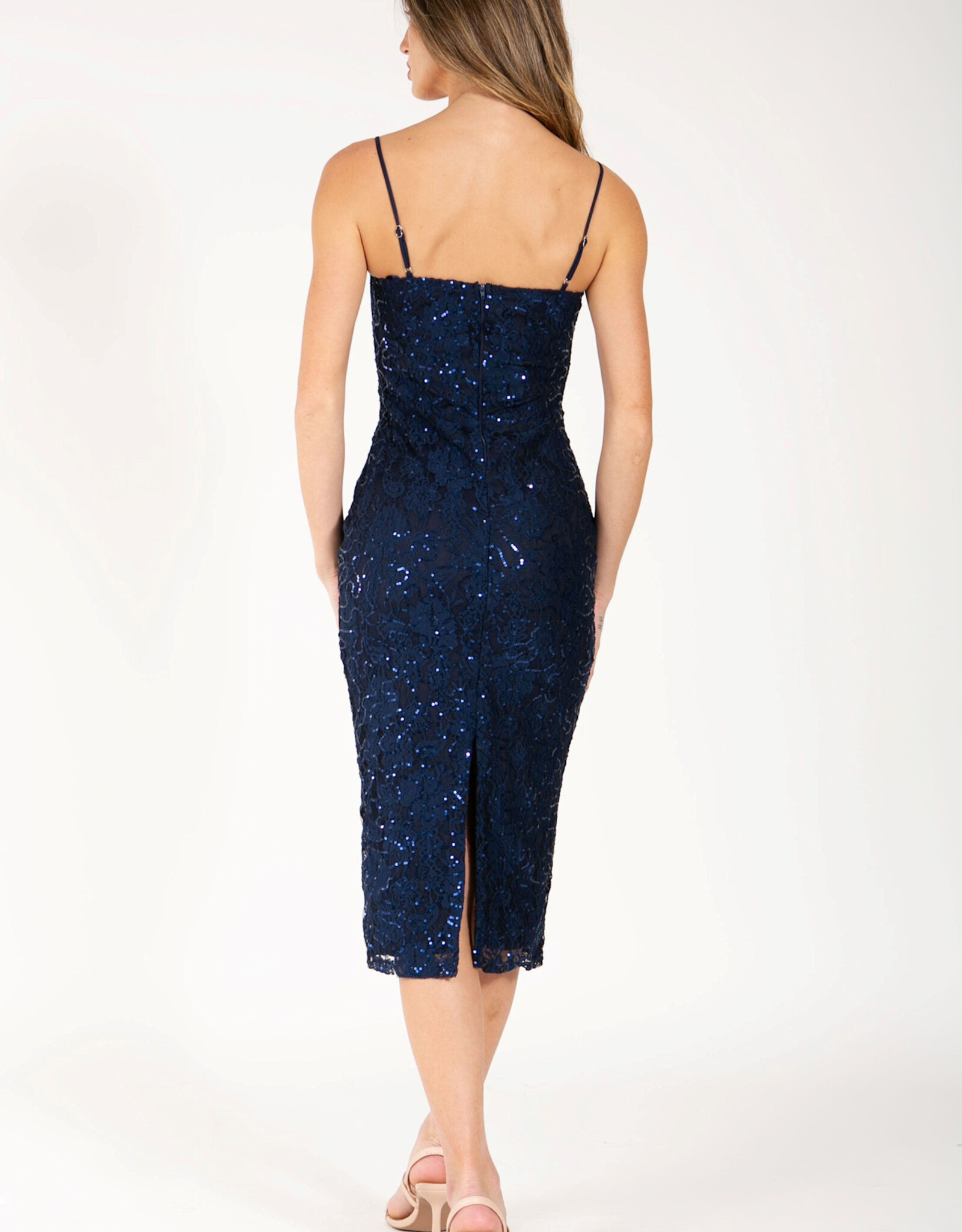 Sequin & Lace Pencil Midi