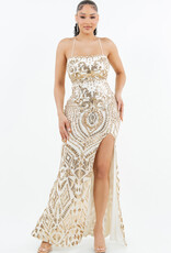 Square Neck Sequin Gala Gown