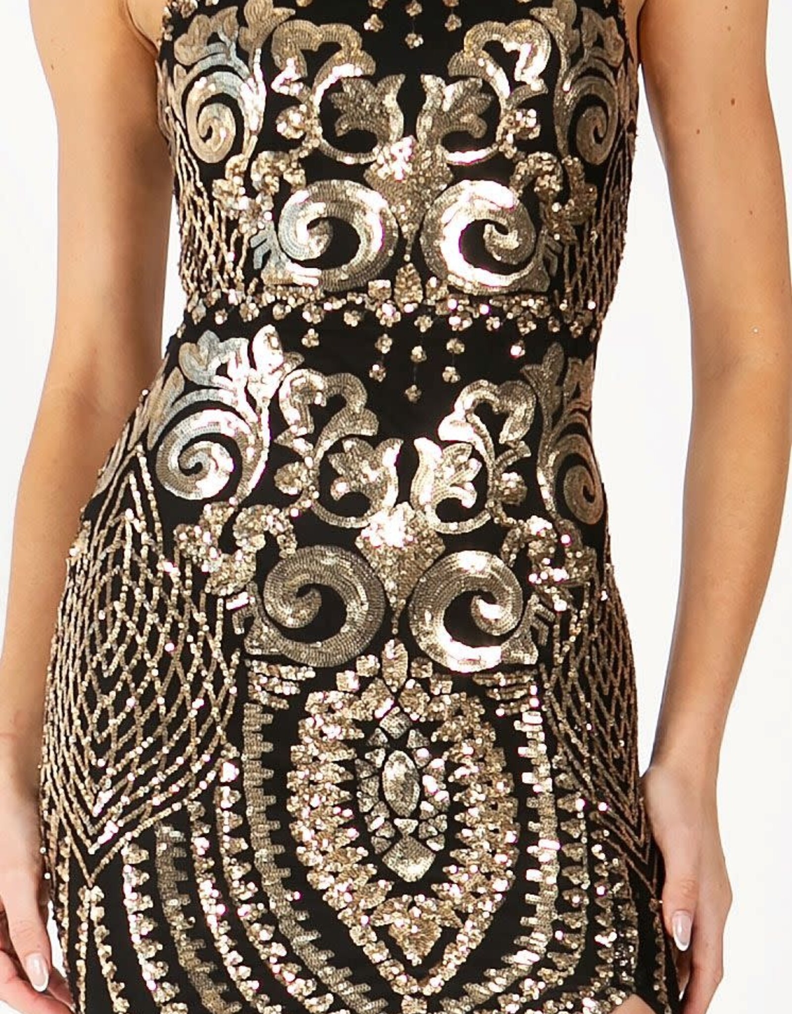 Square Neck Sequin Gala Gown