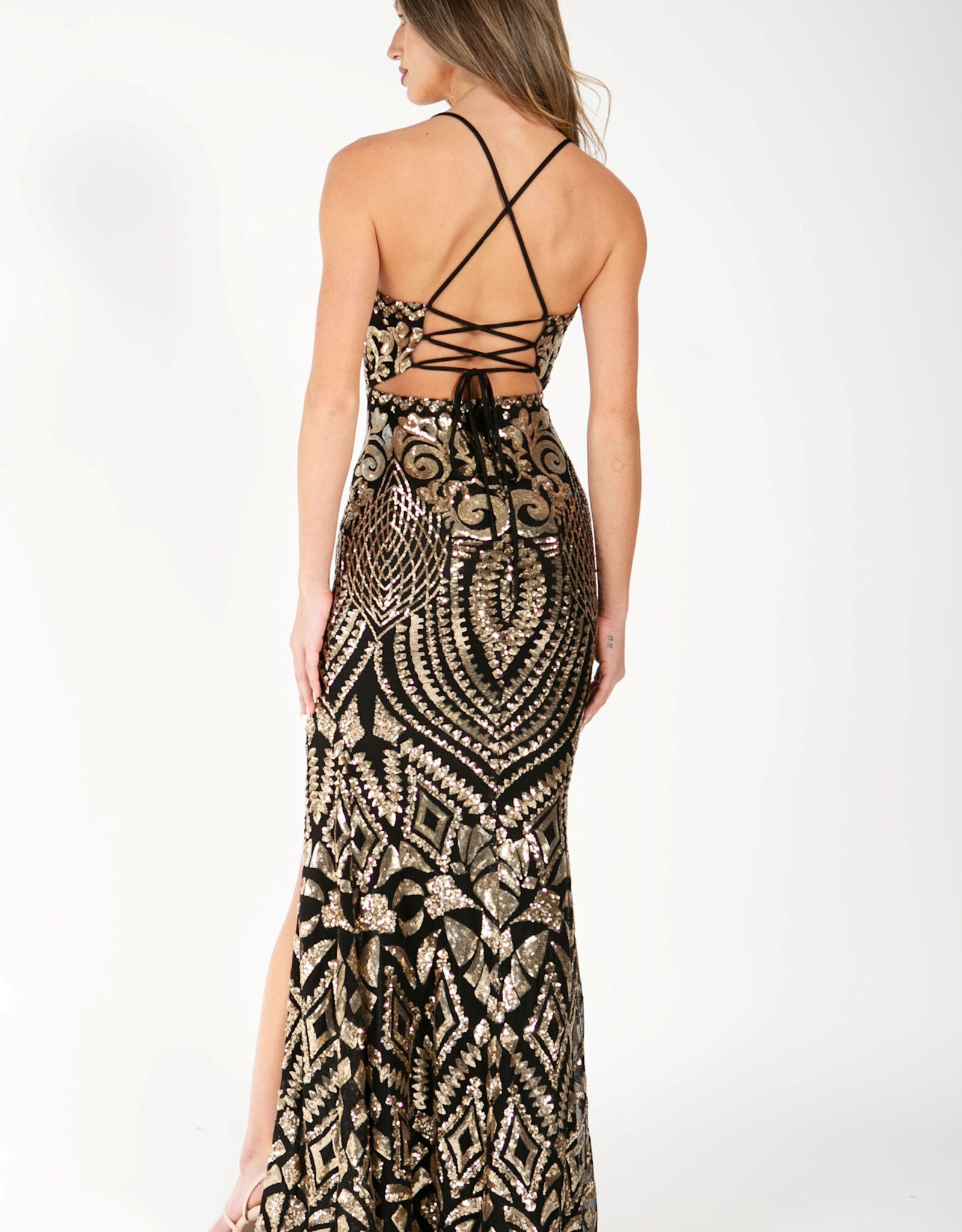 Square Neck Sequin Gala Gown
