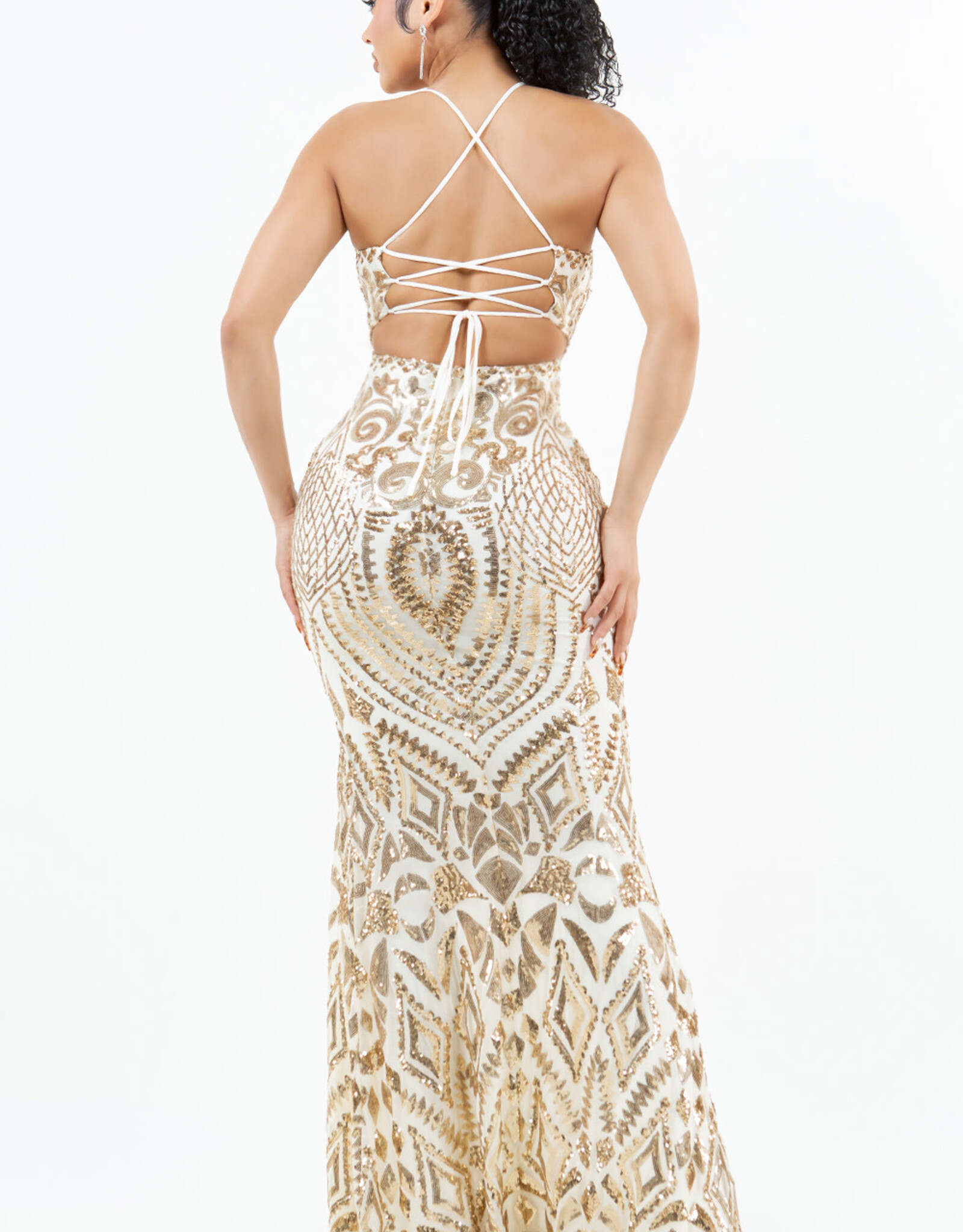 Square Neck Sequin Gala Gown