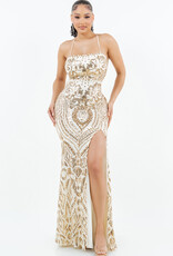 Square Neck Sequin Gala Gown