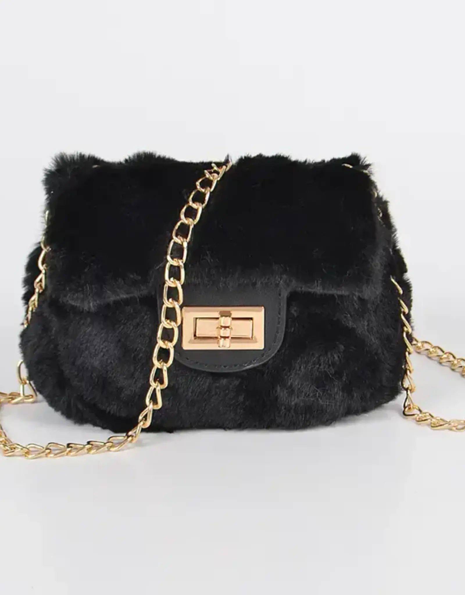 Mini Faux Fur Bag w/Chain