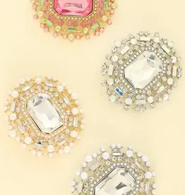 Crystal Pearl Rhinestone Pave Brooch Pin