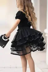 Girls' Tiered Skirt & Bow Top Set Blk