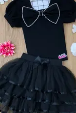 Girls' Tiered Skirt & Bow Top Set Blk