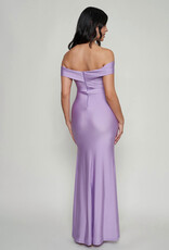 Off Shoulder Draped Ruffle Prom Dress - Lilac