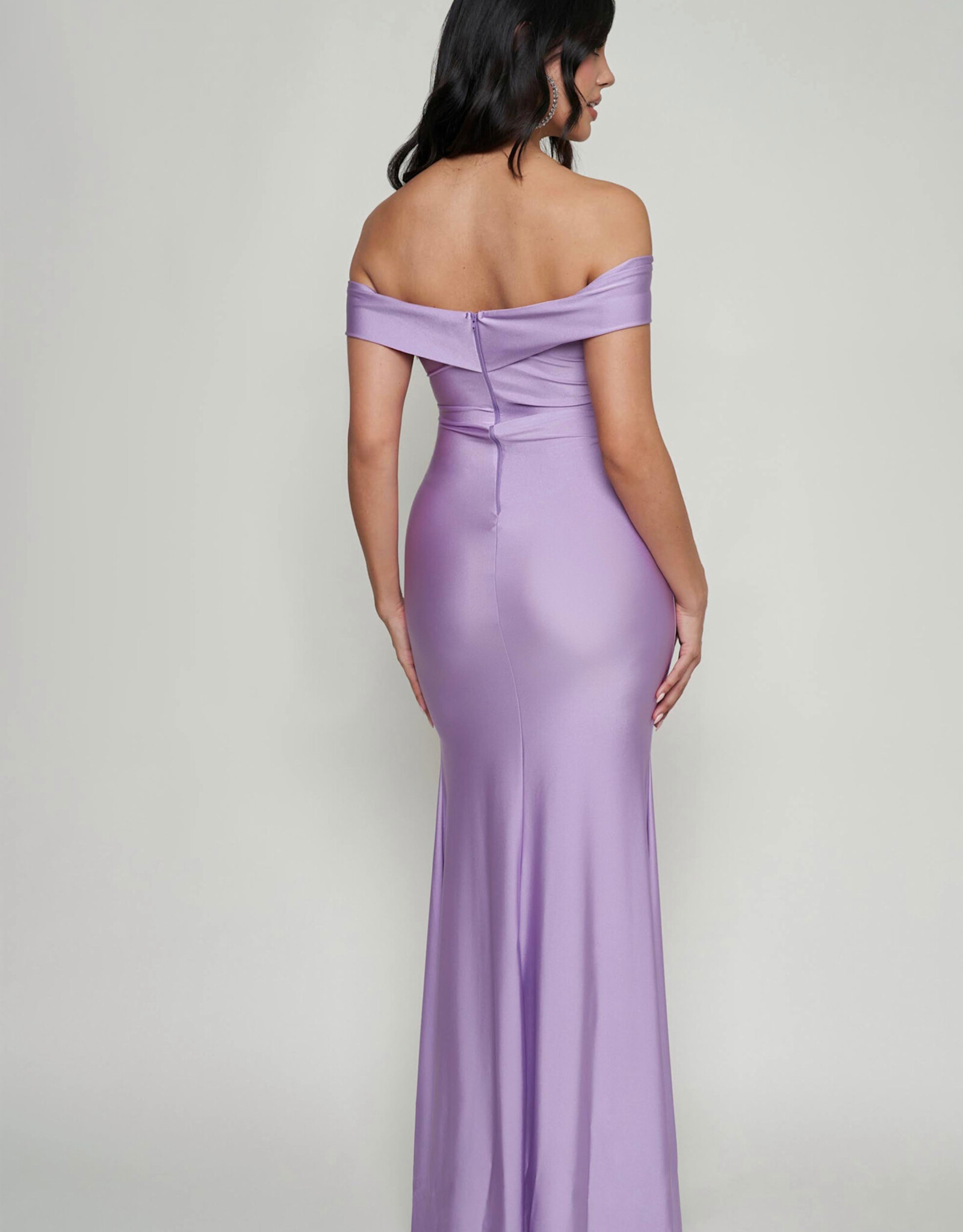 Off Shoulder Draped Ruffle Prom Dress - Lilac