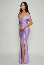 Off Shoulder Draped Ruffle Prom Dress - Lilac