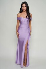 Off Shoulder Draped Ruffle Prom Dress - Lilac