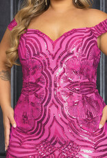 Off Shoulder Sequin Pattern Gown PLUS