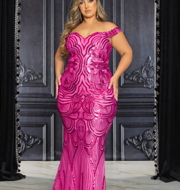 Off Shoulder Sequin Pattern Gown PLUS