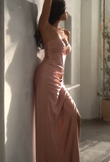 Strapless Lace-Up Satin Fitted Gown