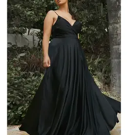 Soft Satin A-Line Sweetheart Neckline Gown w/Slit Black