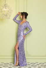Sequin Strong Shoulder High Slit Gown