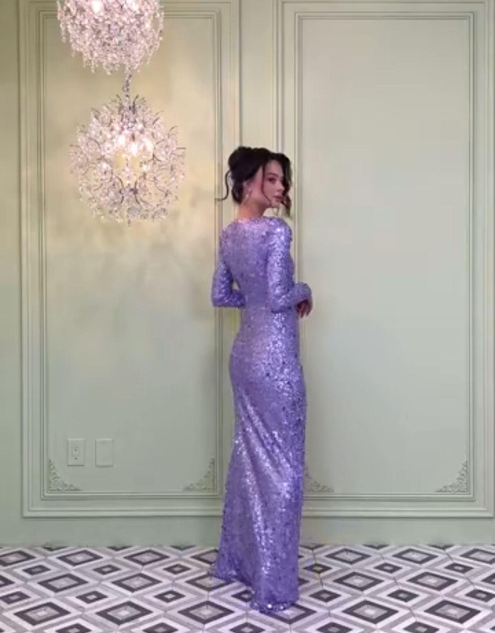 Sequin Strong Shoulder High Slit Gown