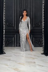 Sequin Strong Shoulder High Slit Gown
