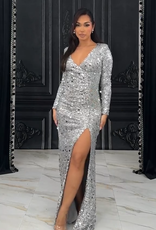 Sequin Strong Shoulder High Slit Gown