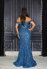 Solid Sequin Off Shoulder Formal Gown