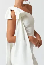 One Shoulder Statement Bow Mini Dress White