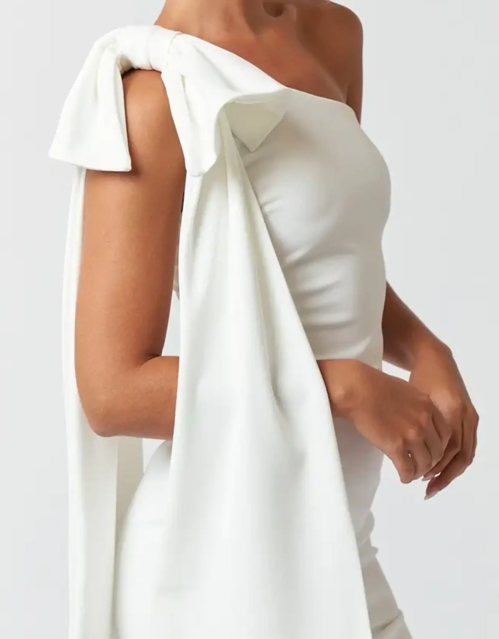 One Shoulder Statement Bow Mini Dress White