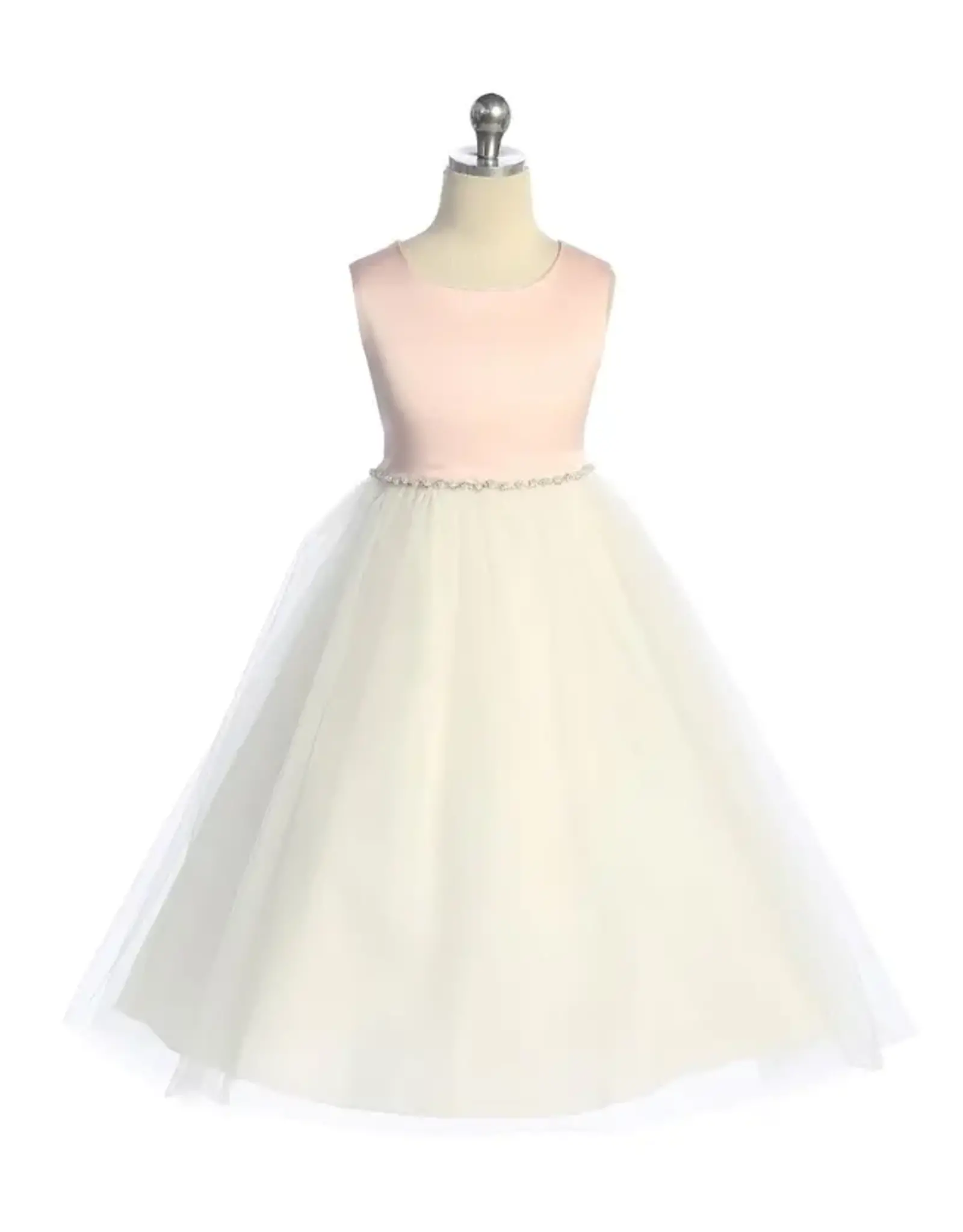 Girls' Satin/Tulle Dress w/ Pearl & Rhinestone Trim - Rose Top