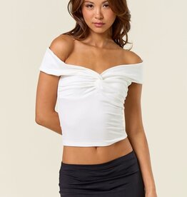 Twist Front Off Shoulder Crop Top - Wht