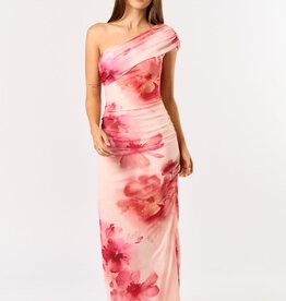 Blush Floral Mesh One Shoulder Mesh Maxi Dress