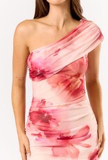 Blush Floral Mesh One Shoulder Mesh Maxi Dress