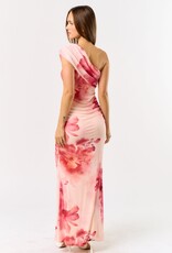 Blush Floral Mesh One Shoulder Mesh Maxi Dress