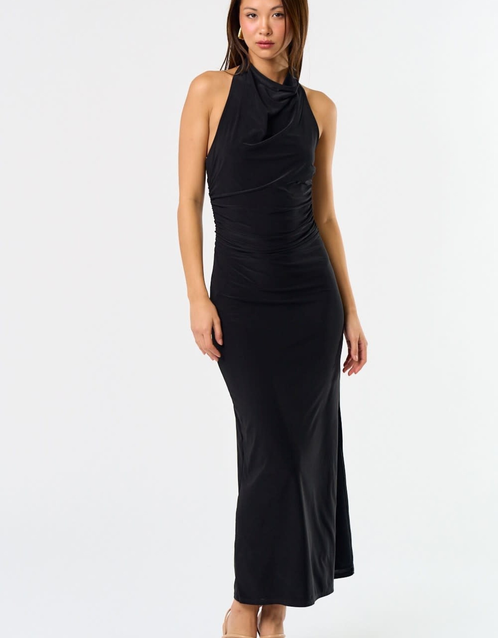 Simple & Sexy Black Halter Midi Dress