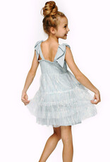 Girls Blue Sequin Tiered Baby Doll Dress w/Bow Straps