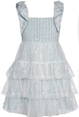 Girls Blue Sequin Tiered Baby Doll Dress w/Bow Straps