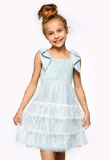 Girls Blue Sequin Tiered Baby Doll Dress w/Bow Straps