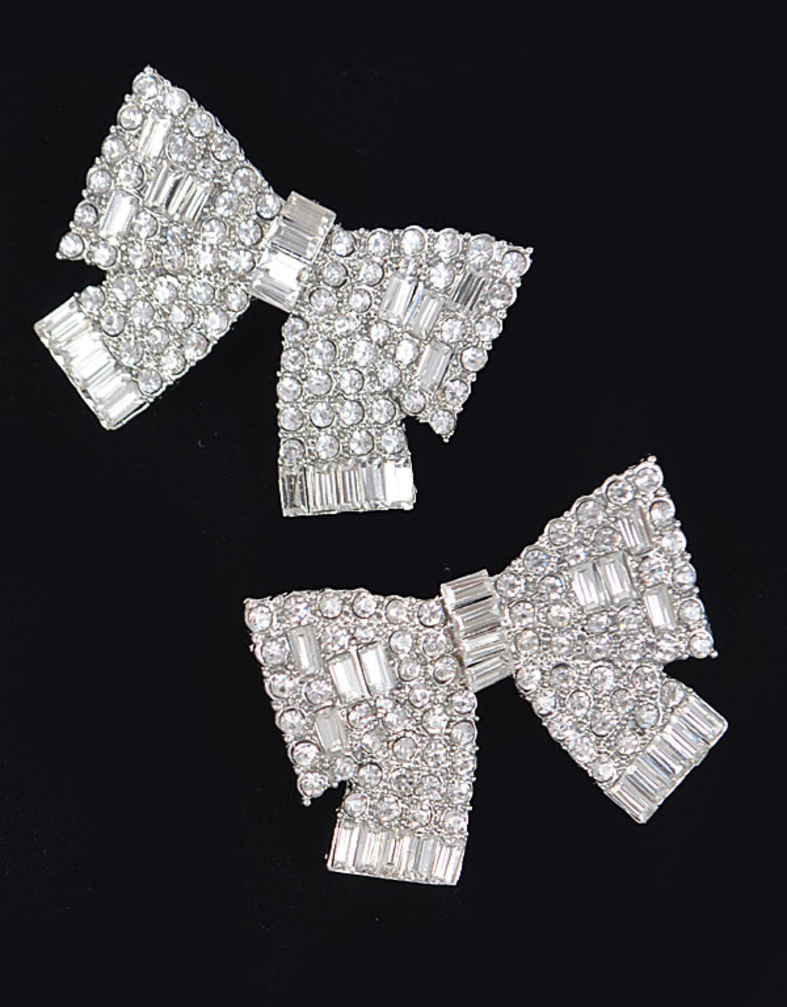 Silver Rhinestone Pave Ribbon Earrings